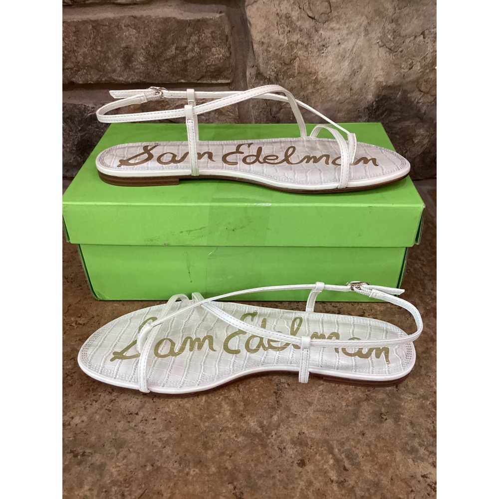 Sam Edelman Calla Ivory Lea Embossed Leather Strappy Flat Sandals Women 9 M New - Picture 2 of 7